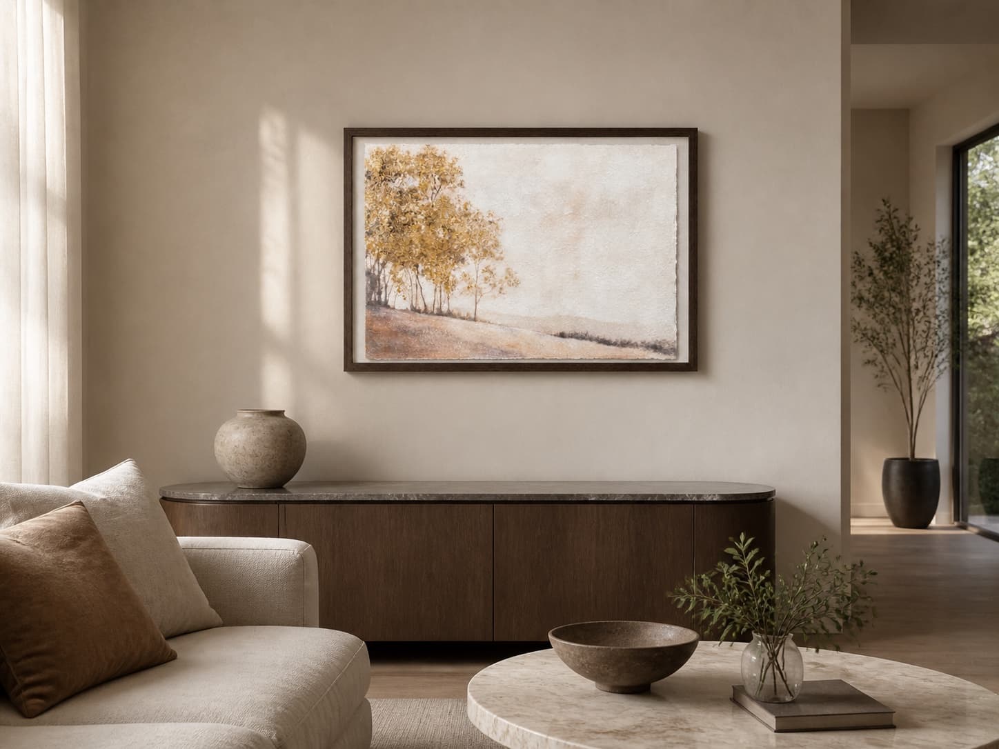 Hand-painted wall art shown in an interior