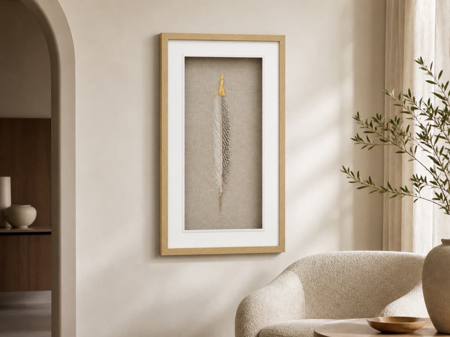 Feather Shadow Box shown in an interior